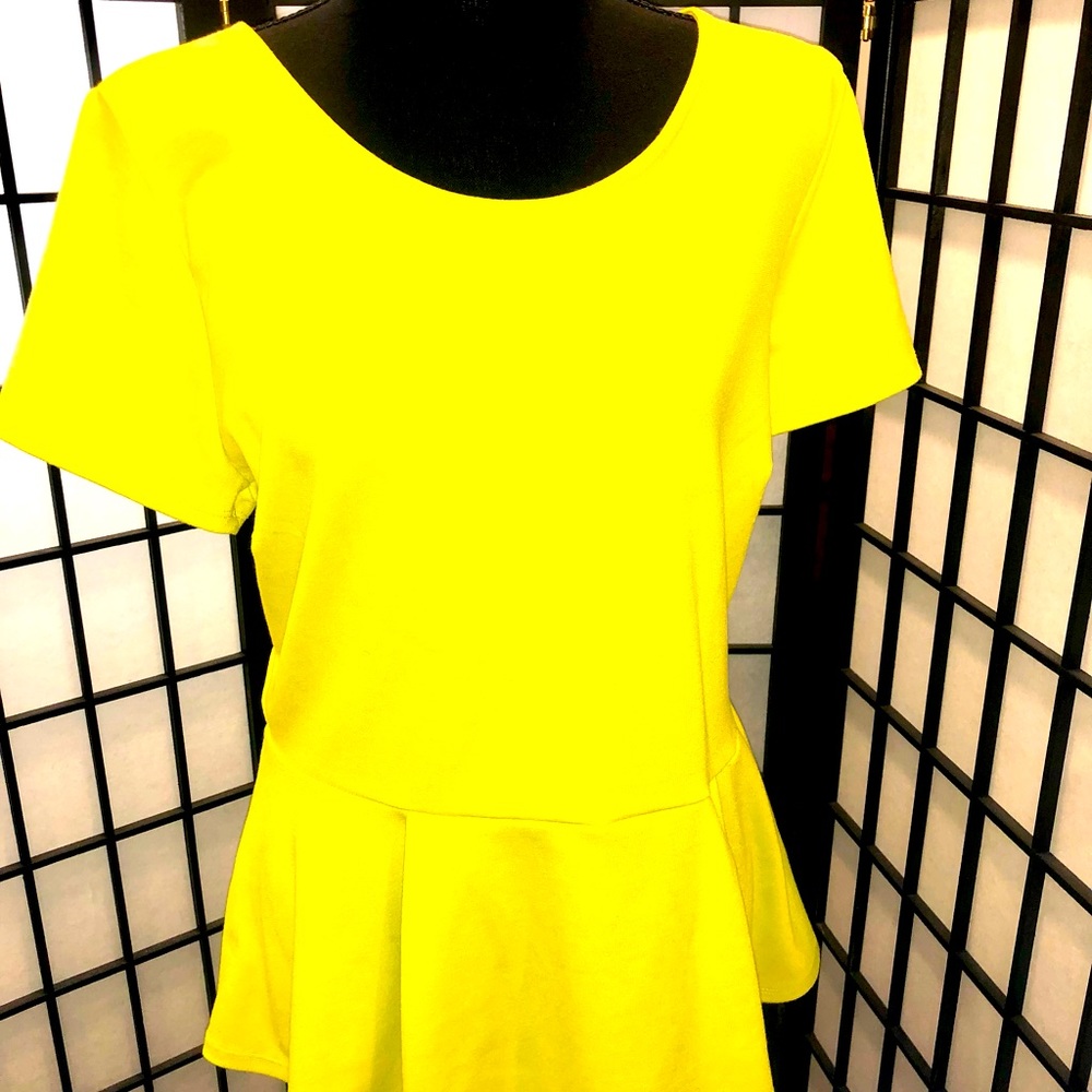 Peplum Neon Yellow Top, size - 2X